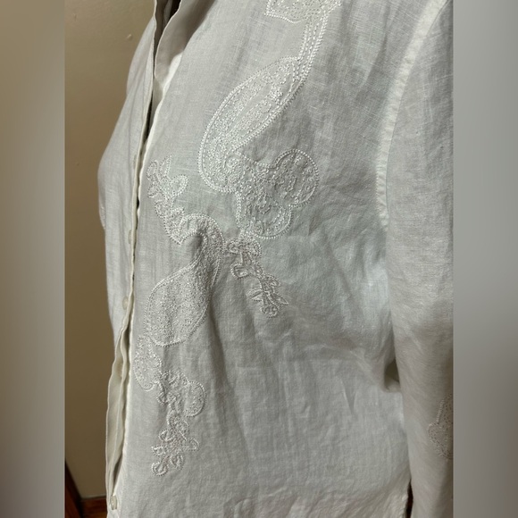 Liz Claiborne XL Linen Feminine Romantic Floral Embroidered Floral White Shirt - Picture 3 of 11